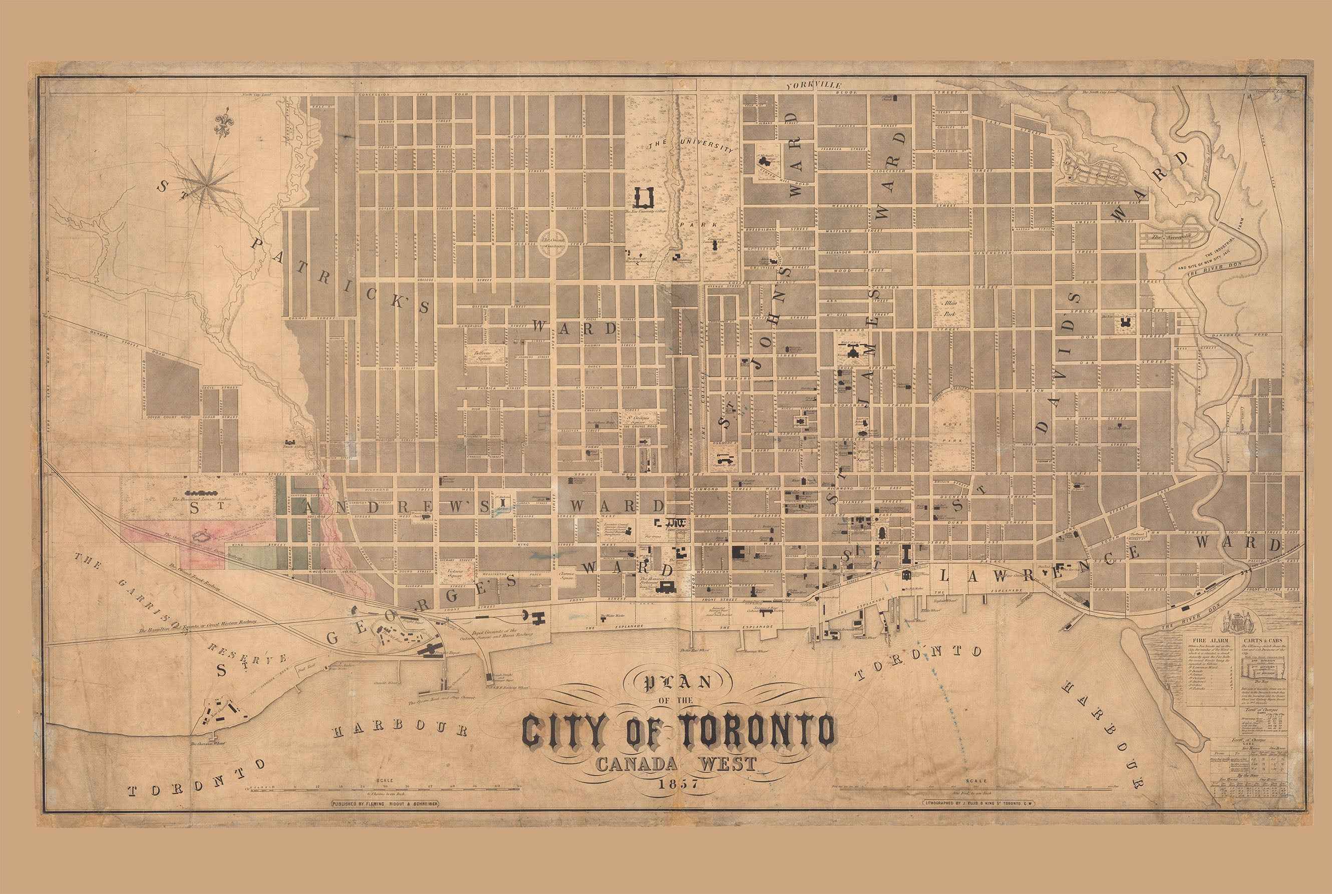 1857 Toronto Map Poster - Large Format City Plan with Ward Boundaries, Institutions and Waterfront - Strategy Maps